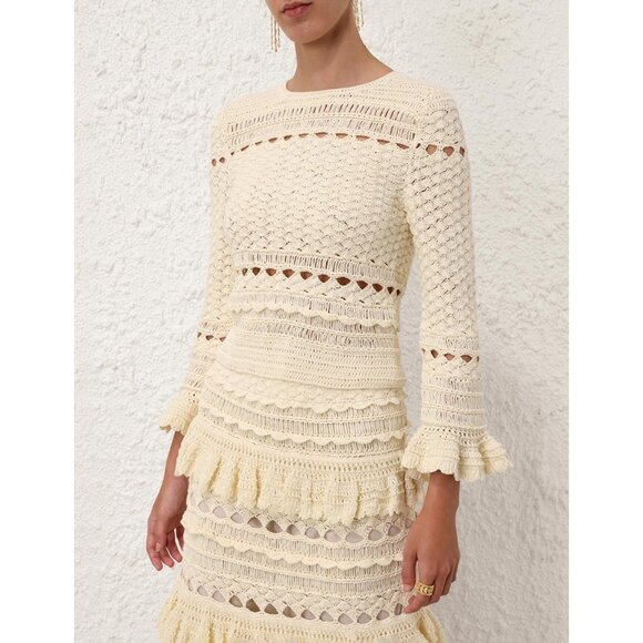 NWOT Zimmermann Waverly cream Crochet Crewneck Top shirt blouse size 0/ US 4 - Picture 2 of 8